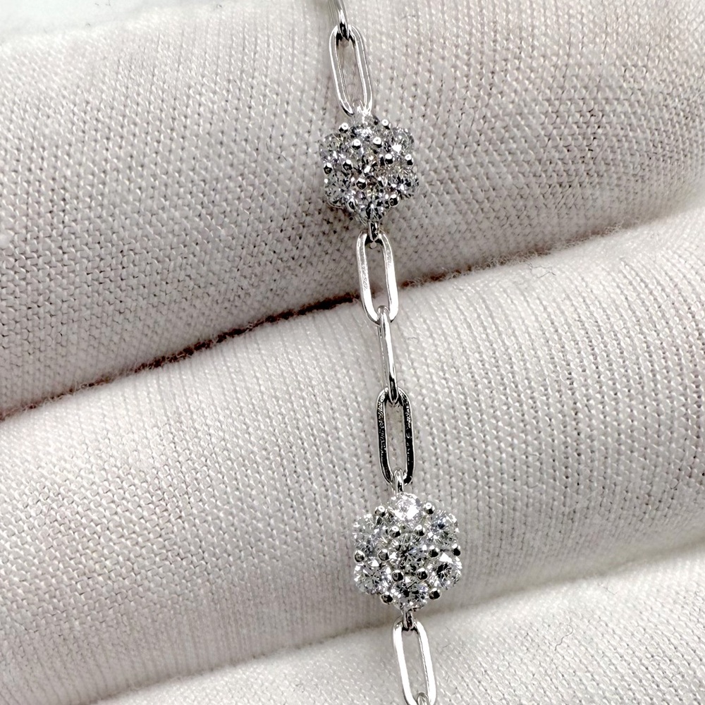 .925 Sterling Silver Cz Flower Bracelet - Picture 16 of 16